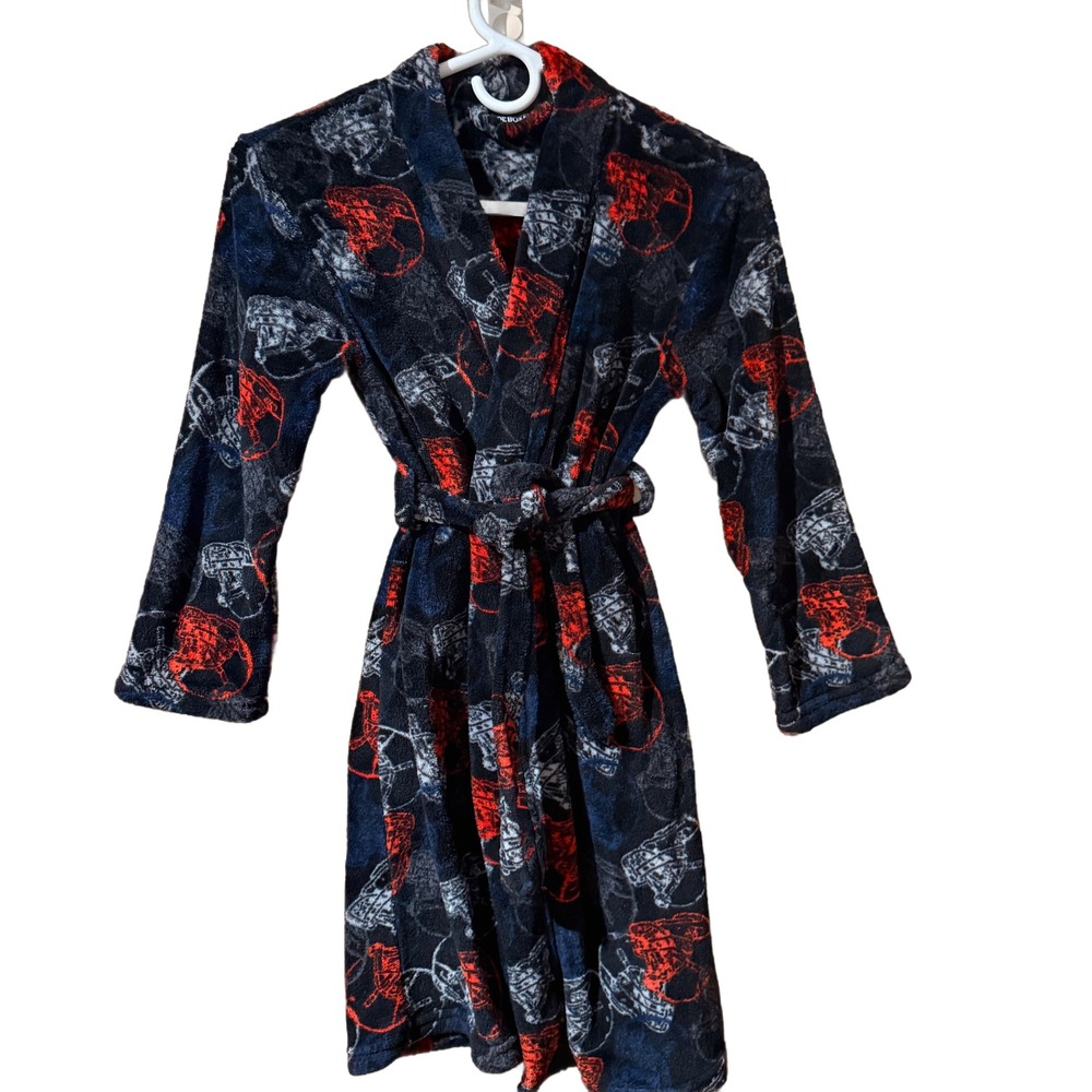 Joe Boxer Kids Football Helmet Print Fleece Bathrobe Navy‎ Blue Red Sports Robe